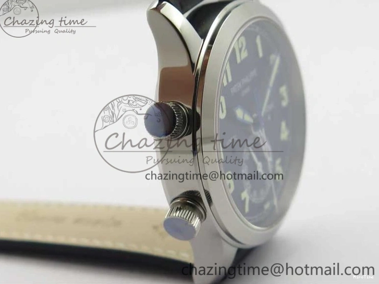 MIROTIME 0404 Practical Calatrava 5524 Pilot Travel Time SS GRF Blue Dial on Black Leather Strap A324 V 7107